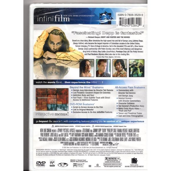 BLOW ON DVD, Based on True Story! JOHNNY DEPP, PENELOPE CRUZ, BRAND-NEW, SEALED - Picture 2 of 2